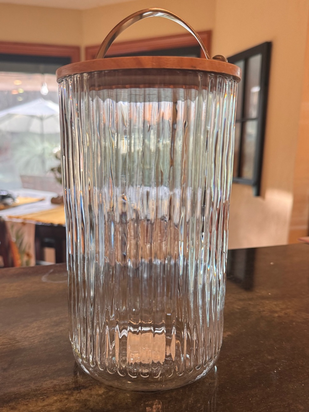 Hearth & Hand Clear Ribbed Glass Canister with Wood Lid and Metal Handle